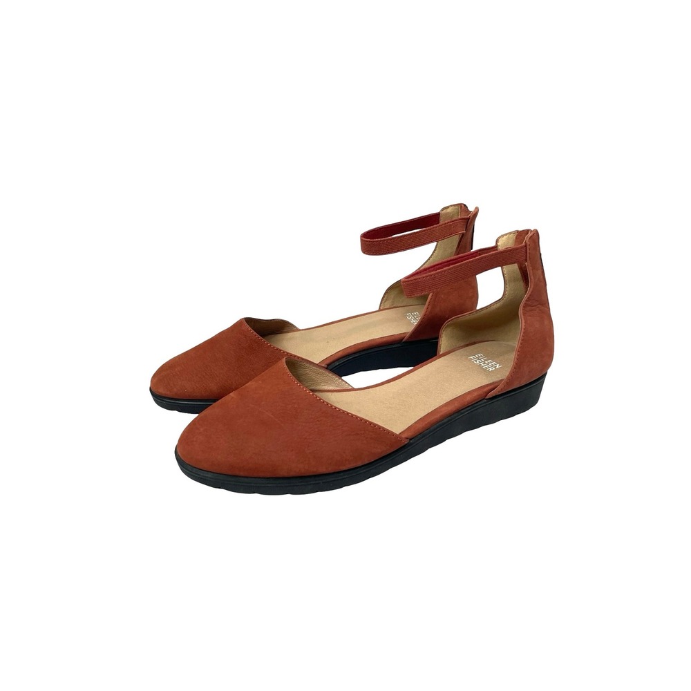 NEW Eileen Fisher ankle strap leather flats shoes Size 9 cinnamon brick soft